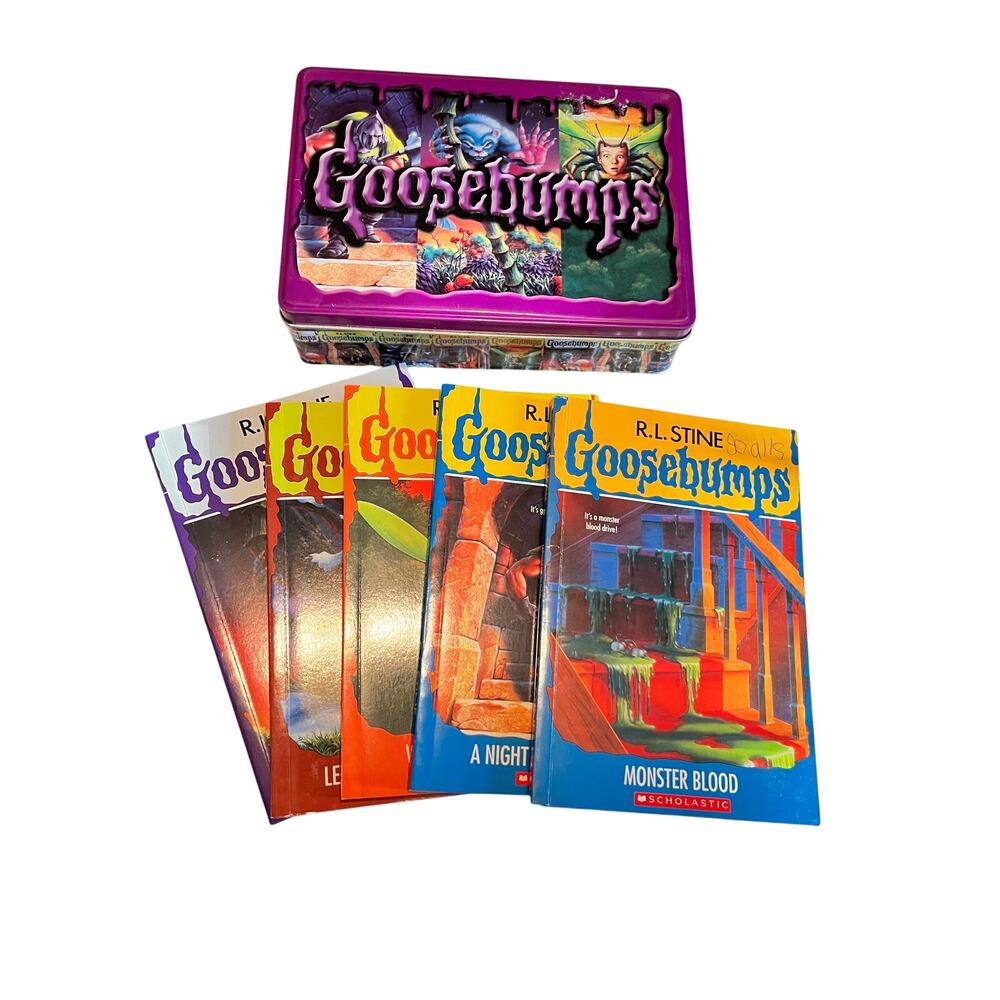 R L Stine Goosebumps 25th Anniversary Retro Set Tin w/ 5 Books